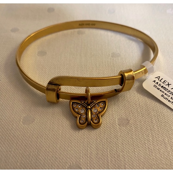 NWT Alex and Ani Crystal Butterfly Charm Bangle in Rafaelian Gold. - Picture 6 of 14